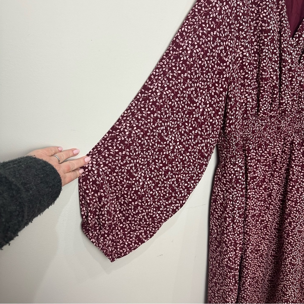 Draper James Surplus Neckline Vine Print Wine Red Dress Bishop Sleeve - Picture 5 of 8